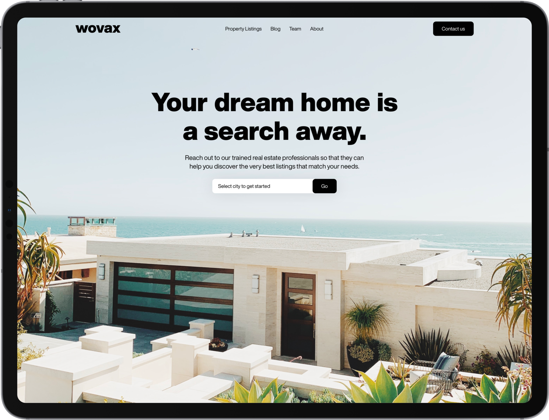 Wovax real estate WordPress theme one example on iPad